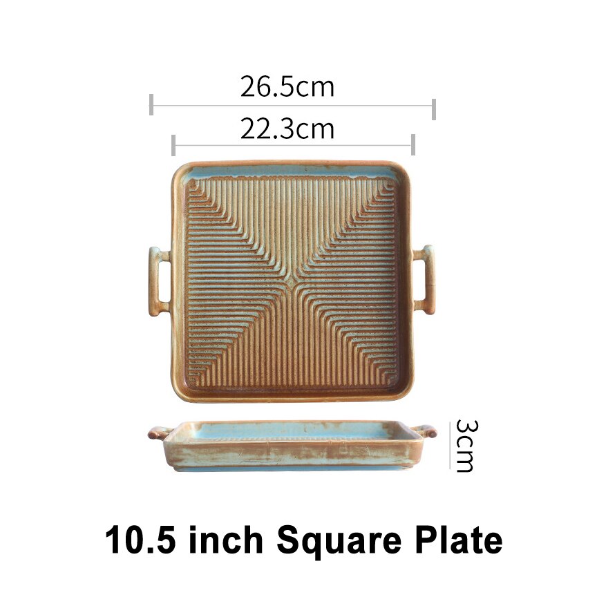 Nordic Keramische Voedsel Schotel Plaat Huishoudelijke Aardewerk Onregelmatige Schotel Salade Schotel Servies Binaural Vierkante Steak Plaat Hotel Vis: 10.5 inch square pan