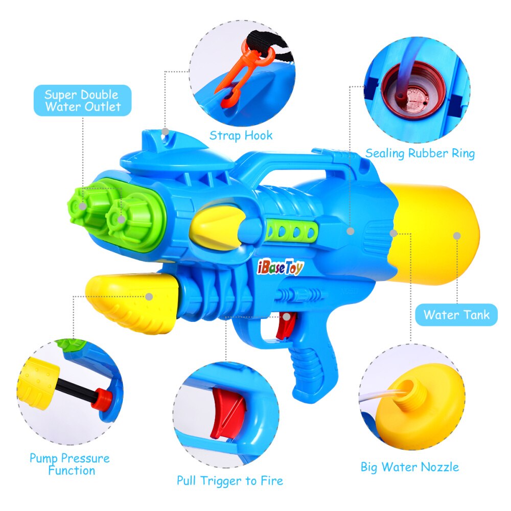 iBaseToy 1pc Large 2 Ports Water Gun Kids Play Toy for Children Swimming Pool