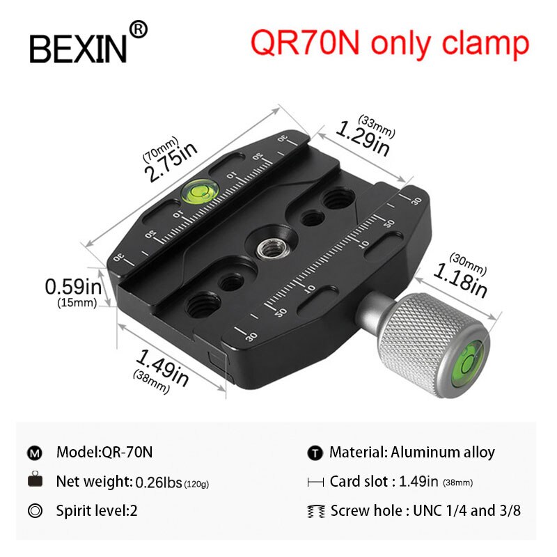 BEXIN QR Series Tripod Ball Head Adapter Aluminum alloy quick release splint clamp for Arca swiss dslr camera ball head: QR-70N