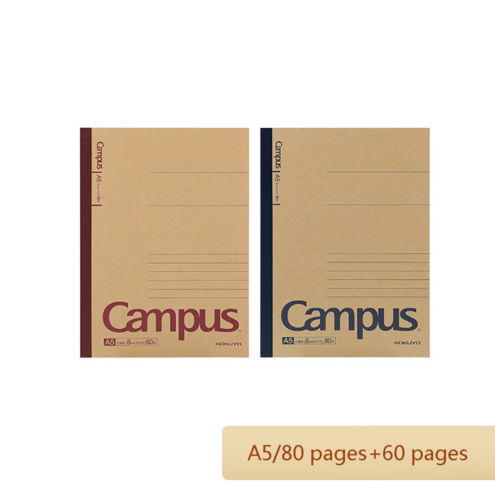 2 pcs Japan KOKUYO Wireless Binding Book Campus Kraft Paper Cover Binding Book Students Use Retro Dotted Notepad: A5 80  60pages