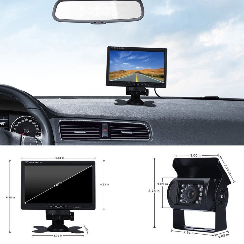 F0505 Auto 7 Inch TFT LCD Car Monitor With Waterproof LEDs Night Reverse Camera Backup Camera Kit For Bus Truck