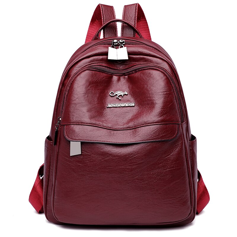 Vrouwen Lederen Rugzakken Vrouwelijke Vintage Rugzak Voor Tienermeisjes Schooltas Reizen Rugzak Dames Sac A Dos Terug pack: Wine Red