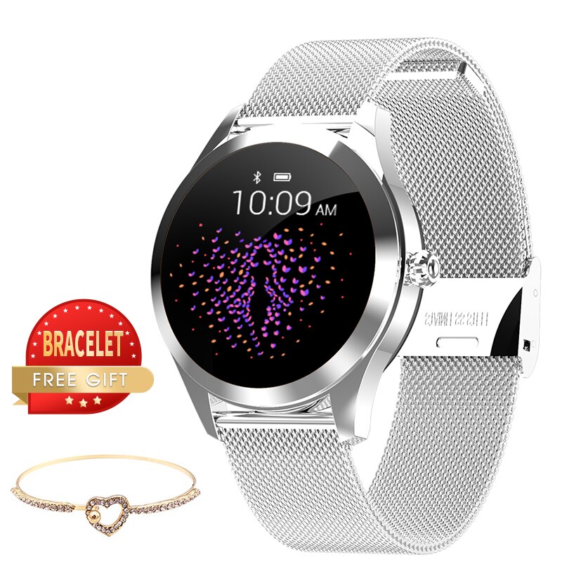 Kw10/kw20 relógio inteligente mulher ip68 à prova dip68 água monitor de freqüência cardíaca pedômetro fitness tracke pulseira relógio de pulso para xiaomi huawei: KW10Silver Stainless