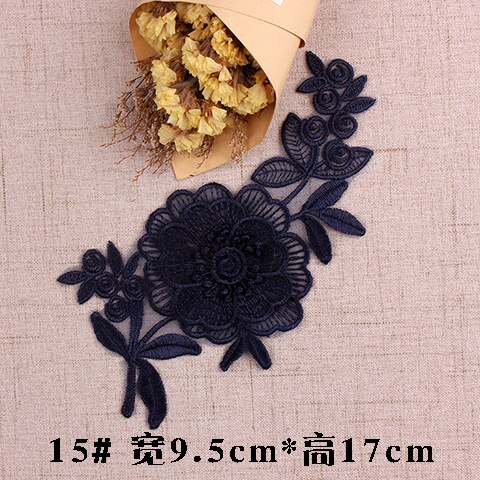 Parches bordados de encaje azul oscuro azul marino, iones para coser en ropa, apliques de mariposa y flores de Organza para ropa, pantalones vaqueros, vestido, rayas DIY