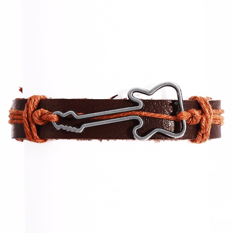 Modieuze Gitaar Vorm Charm Weave Pu Lederen Heren Armbanden Voor Vrouwen Homme Femme Mannelijke Sieraden