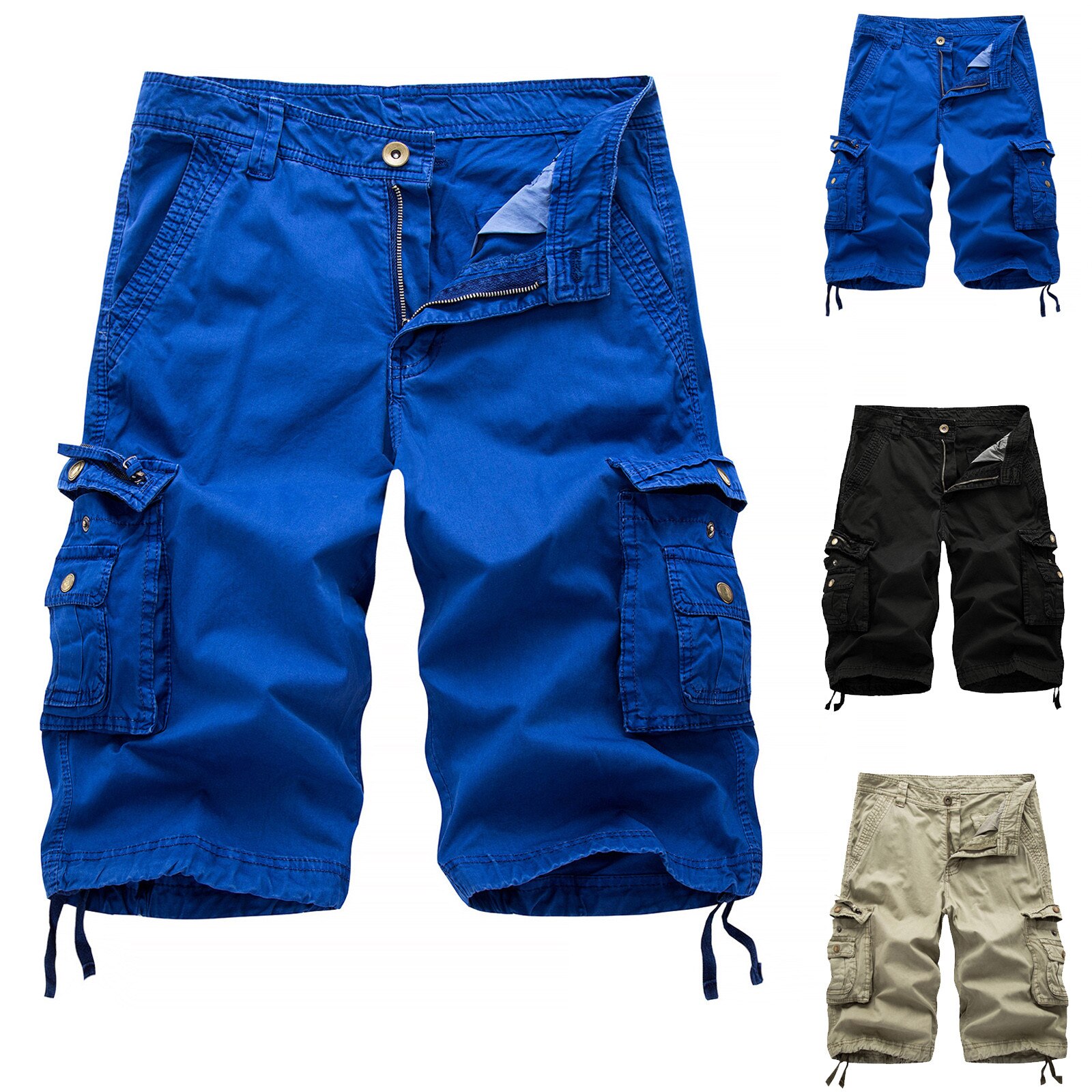 Heren Shorts Toevallige Pure Kleur Buiten Pocket Strand Werk Broek Cargo Shorts Mannen Bermuda Masculina Pantalones Cortos