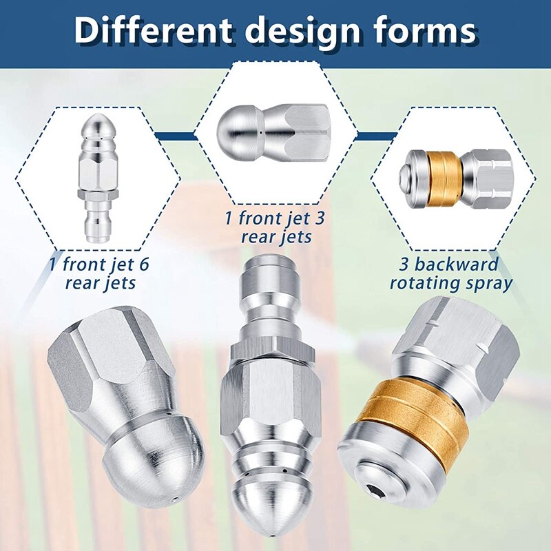 Top 3 Stuks Riool Rioolreinigers Nozzle Roterende Knop Neus Riool Jetting Mondstuk Rvs Vaste Riool Nozzle