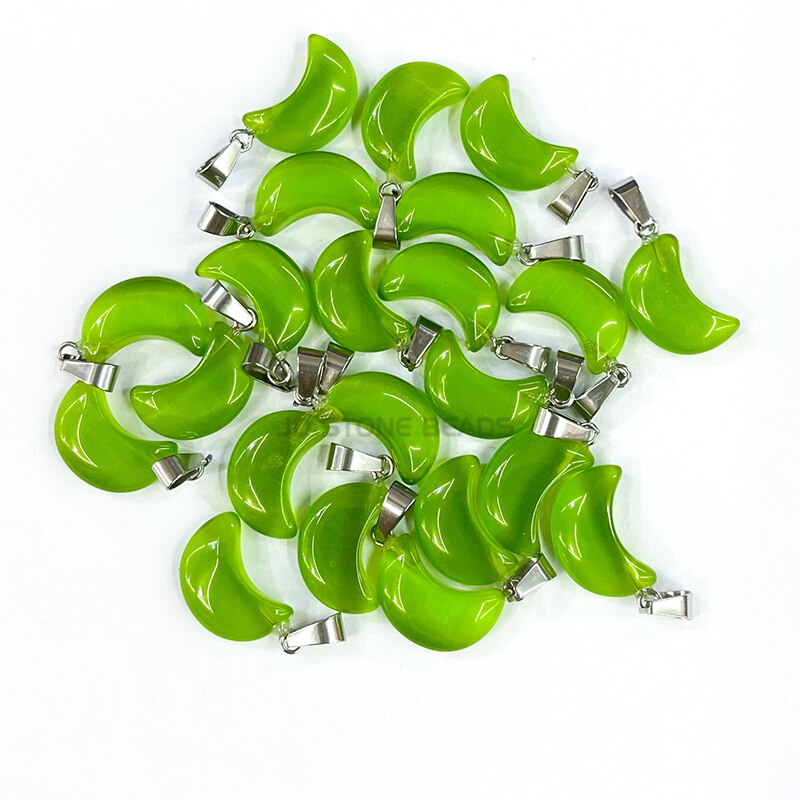10 Stks/partij Kat Ogen Steen Maan Vorm Charmes Hanger Voor Diy Sieraden Maken Ketting Accessoires Gem Steen Vrouwen Sieraden: Bright Green