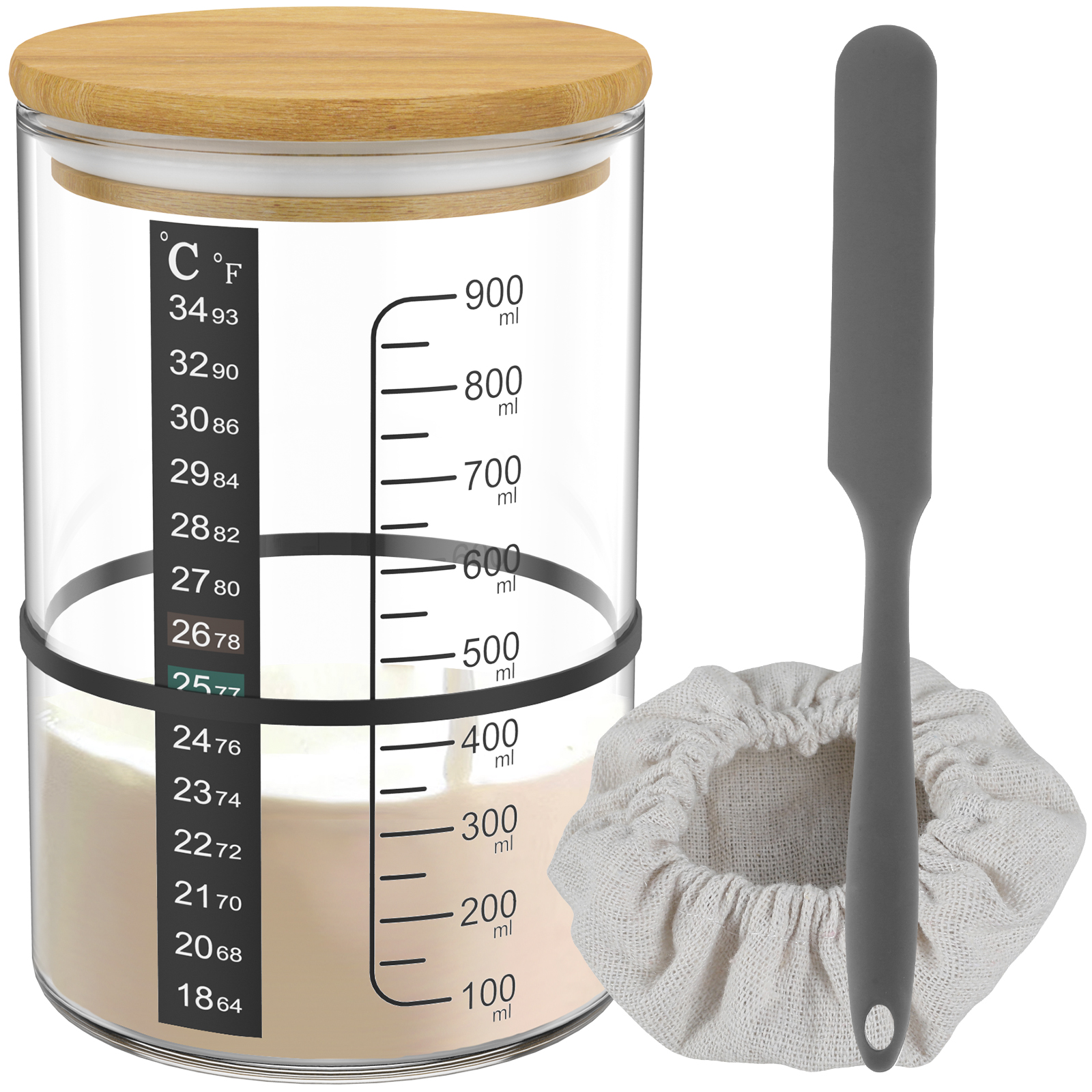 Jarra de vidro transparente para partida de massa fermentada, 900ml, kit de boca larga com tampa, jarra de fermentação para cozimento, armazenamento de alimentos: Rosa