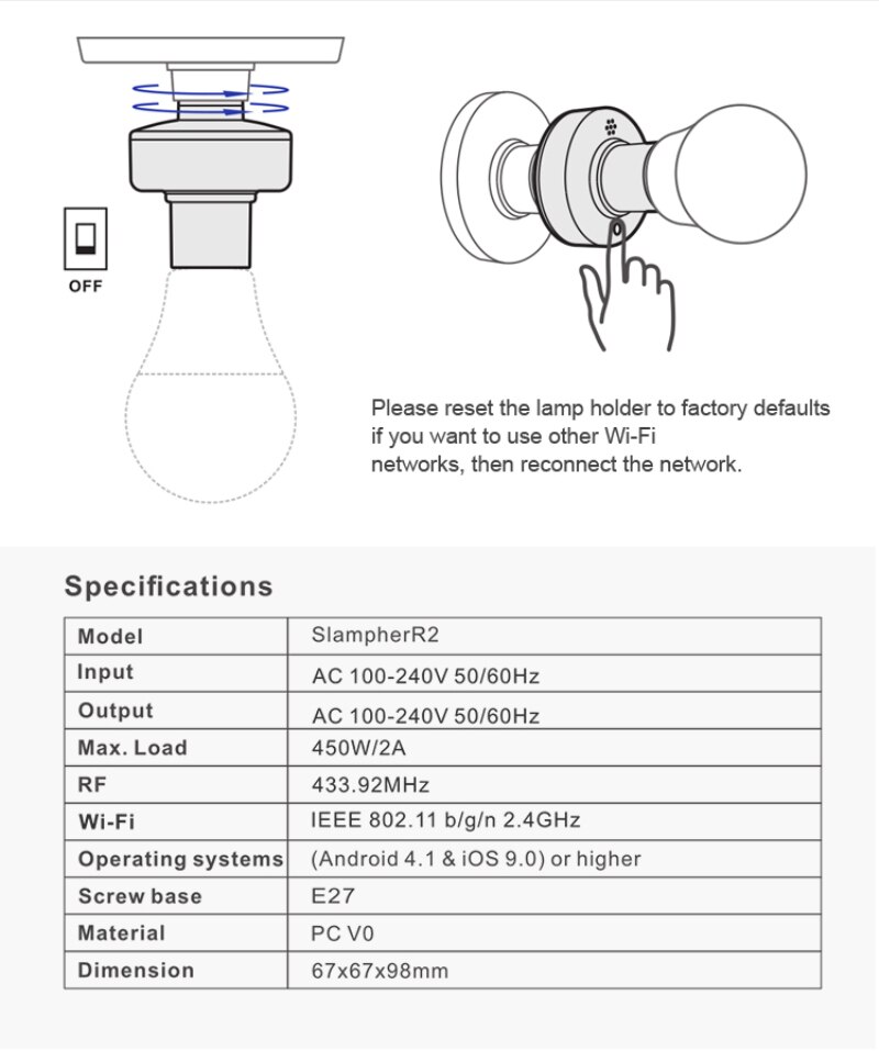 Itead Sonoff Slampher R2 E27 Wifi Lamp Houder Lichtschakelaar Smart Lamphouder Werkt Met Sonoff RM433 Alexa Google Thuis