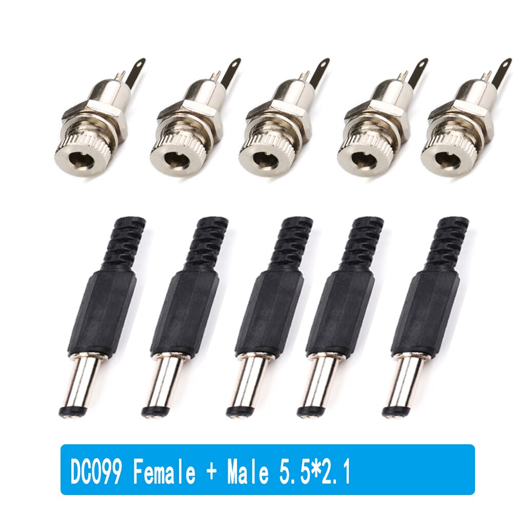 10PCS 5 Pairs Power Connector Pin 2.1x5.5 2.5x5.5 Female Plug Jack + Male Plug Jack Socket Adapter DC099 DC022B DC-005: DC099 5.5X2.1