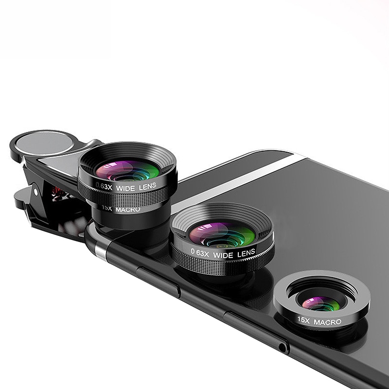 4 in 1 telefonlinse 0.63x vidvinkel makro fish eye telezoomobjektiv til samsung  s8 s9 plus telefonkameraobjektivsæt