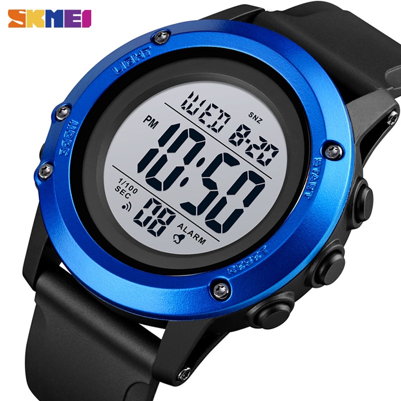Skmei sportsklokke herre 2 gjeng vanntette digitale armbåndsur herre chrono nedtelling klokker til menn pu stropp montre homme 1506