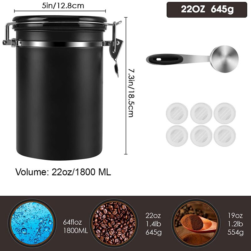 Coffee Canister,Stainless Steel Airtight Coffee Bean Storage Container with Scoop, Large Capacity,Date Tracker