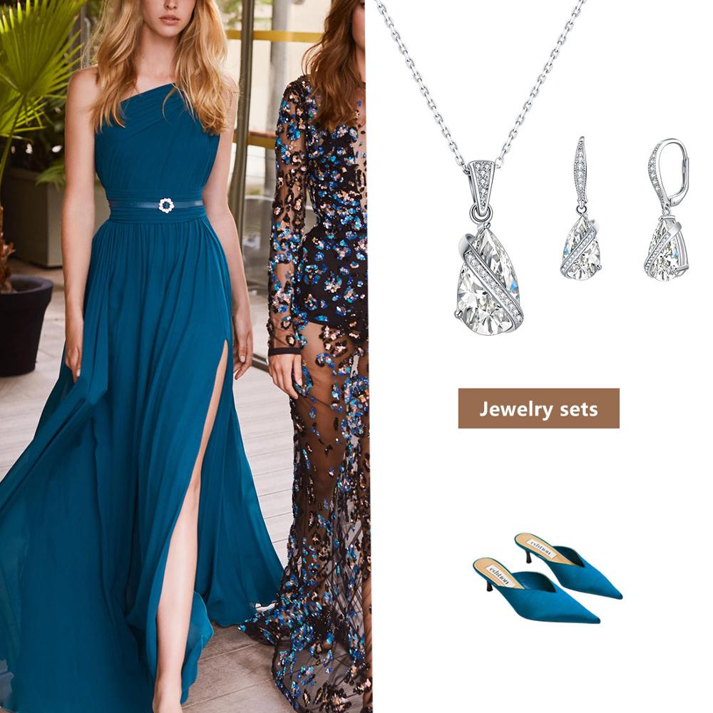 E Sieraden Sterling Zilver 925 Sieraden Sets Water Oorbellen Ketting Zirconia Bruiloft Kristal Bruids Sieraden Sets