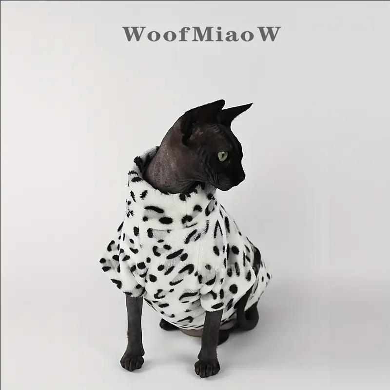 Cozy Double-Sided Fleece Sweater for Hairless Cat Soft Cotton Winter Warm Machine Washable Skin-Friendly Parkas for Sphynx Devon