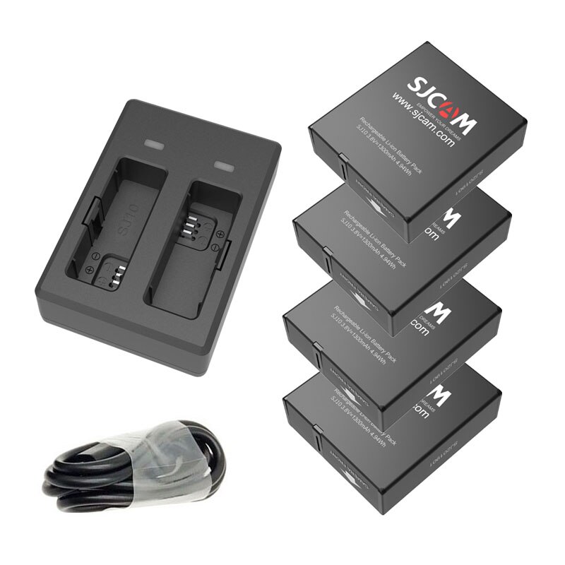 SJCAM SJ10 Pro Battery 1300mAh Li-Ion + Dual Battery Charger for SJ10 Pro 4K Action Camera: Charger 4Battery