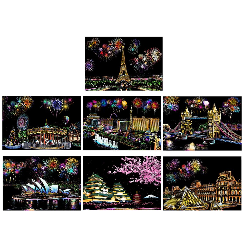 75 * 52Cm World Scenery City Scratch Art Painting Early Education Graffiti Drawing Adult Decompression Hand-Made Diy Scraping