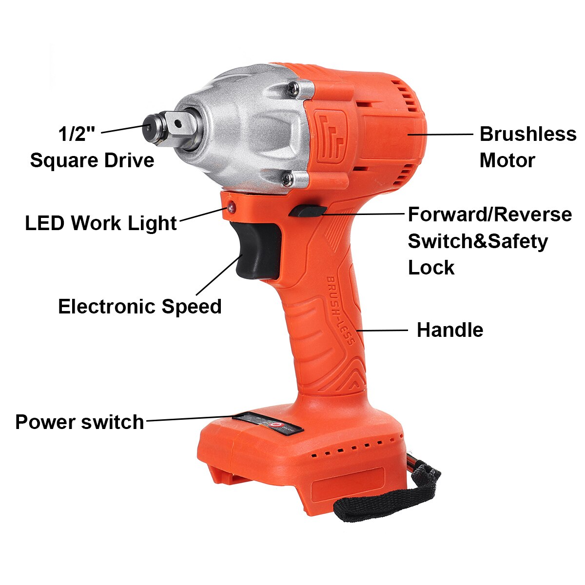 18V 520N.M 4000RPM Electric Brushless Impact Wrench Cordless 1/2 Socket Wrench Power Tool Rechargeable for Makita Battery