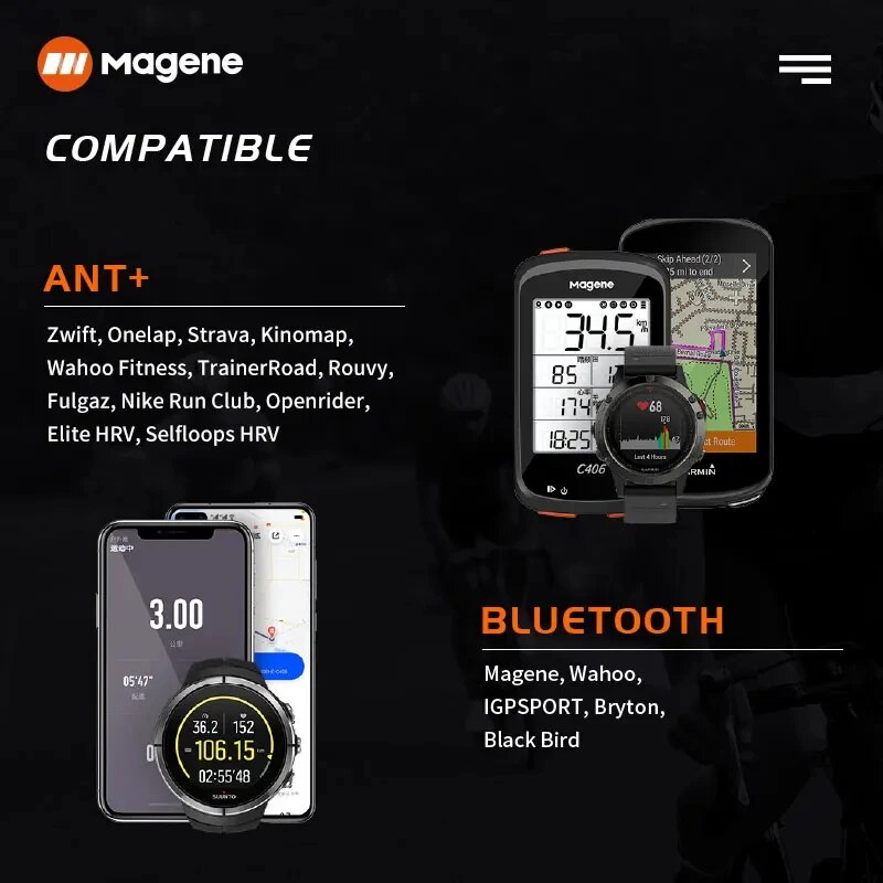 Magene-H303 H64 Monitor de Freqüência Cardíaca, Sensor Mover, Dupla ANT, Bluetooth, Correia Peito, Computador de ciclismo, Bicicleta, Wahoo, Garmin, Esportes