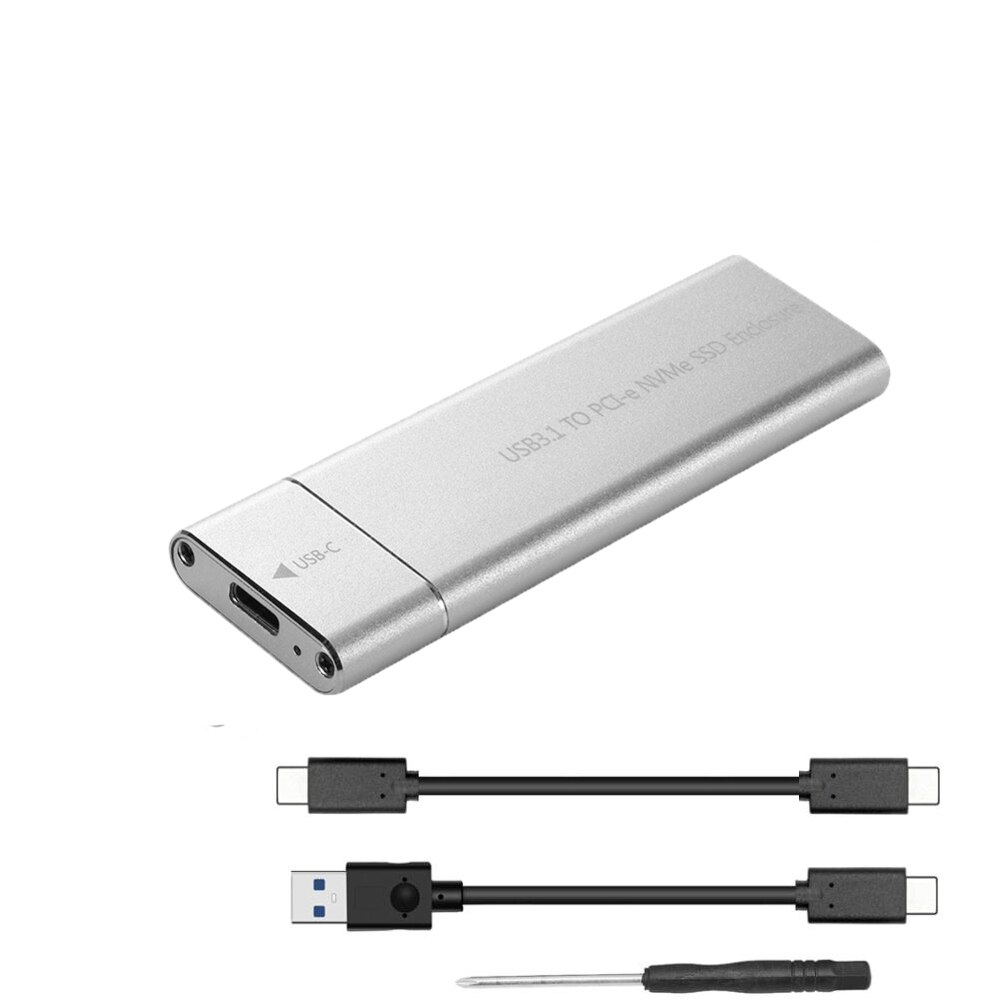 10 Gbps USB 3.1 Gen2 à M.2 NVME NGFF PCIe boîtier SSD NVME m-key à Type C boîtier adaptateur pour disque SSD NVMe m2: Silver 2 cables