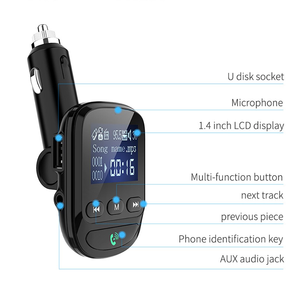 Bluetooth 5.0 Fm Transmitter Car Kit MP3 Speler Lossless Muziek Auto Modulator Met Voltage Detection Navigatie Broadcast