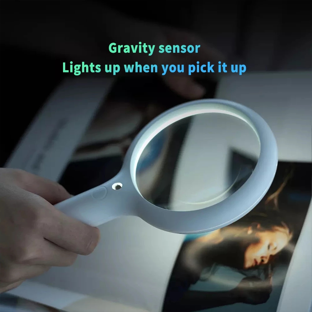 Xiaoda 3x smart-handlupe mit schwerkraftsensor, optischer glaslinse, 45 leds, automatischer helligkeitsanpassung und nachtlicht
