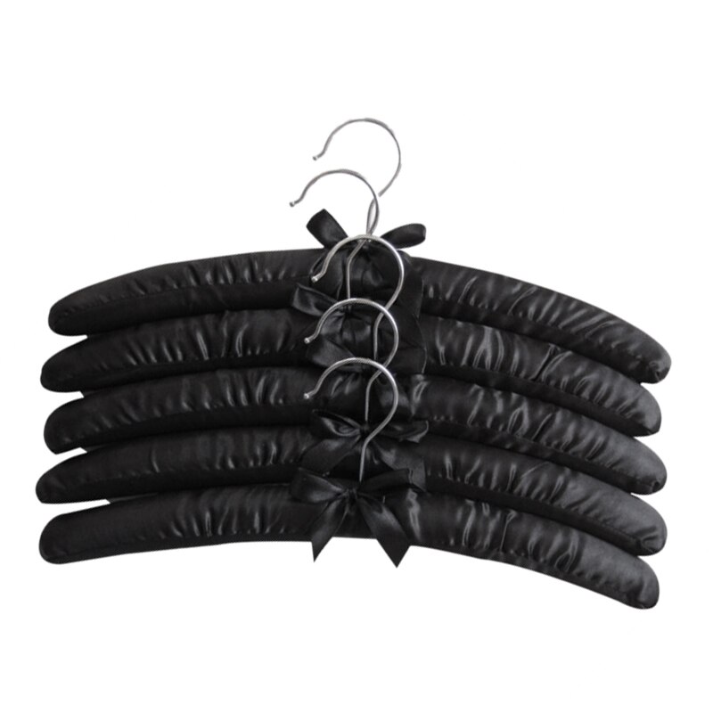 Perchas acolchadas de satén grandes de 15 pulgadas, perchas de seda para ropa de boda, abrigos, trajes, blusa (negro, paquete de 5): Default Title