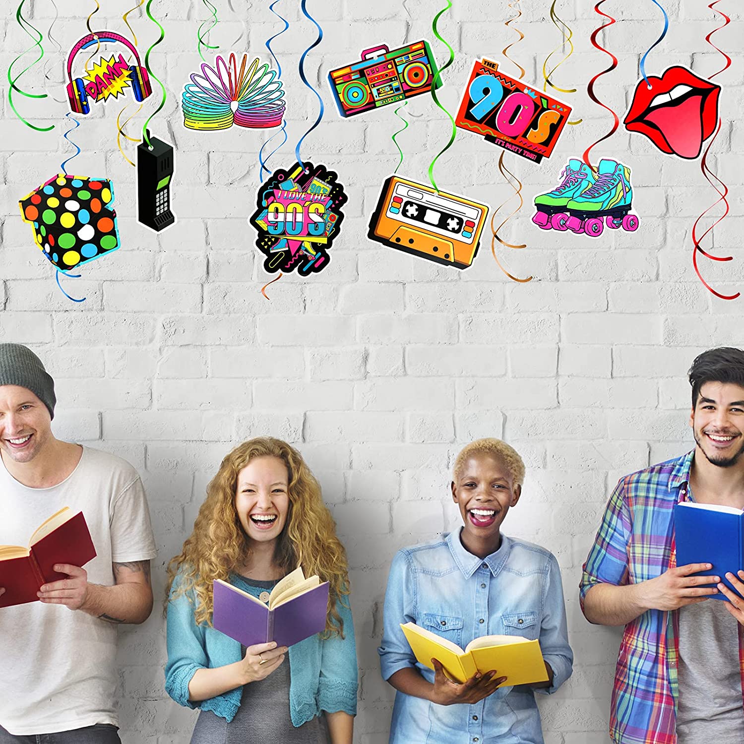 Hip Hop Hanging Swirl Musical instrument Banner Ceiling Shiny Hanging Swirl Decor For 80‘s 90’s Birthday Party Decorations