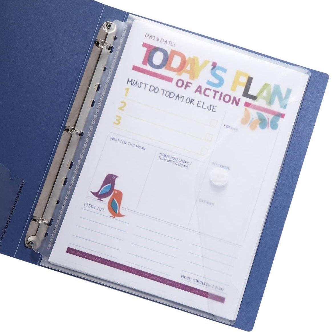 5pcs/Set 11 Hole Clear Poly Envelope Binders Pocket Insert with Hook and Loop A4 Paper Document File Bags for 2/ 3/4 Ring Binder