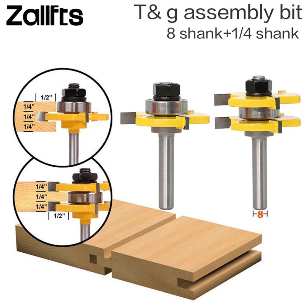 2 pc 8mm Shank Tongue & Groove Joint Assembly Router Bit Set 3/4" Stock Wood Cutting Tool - RCT