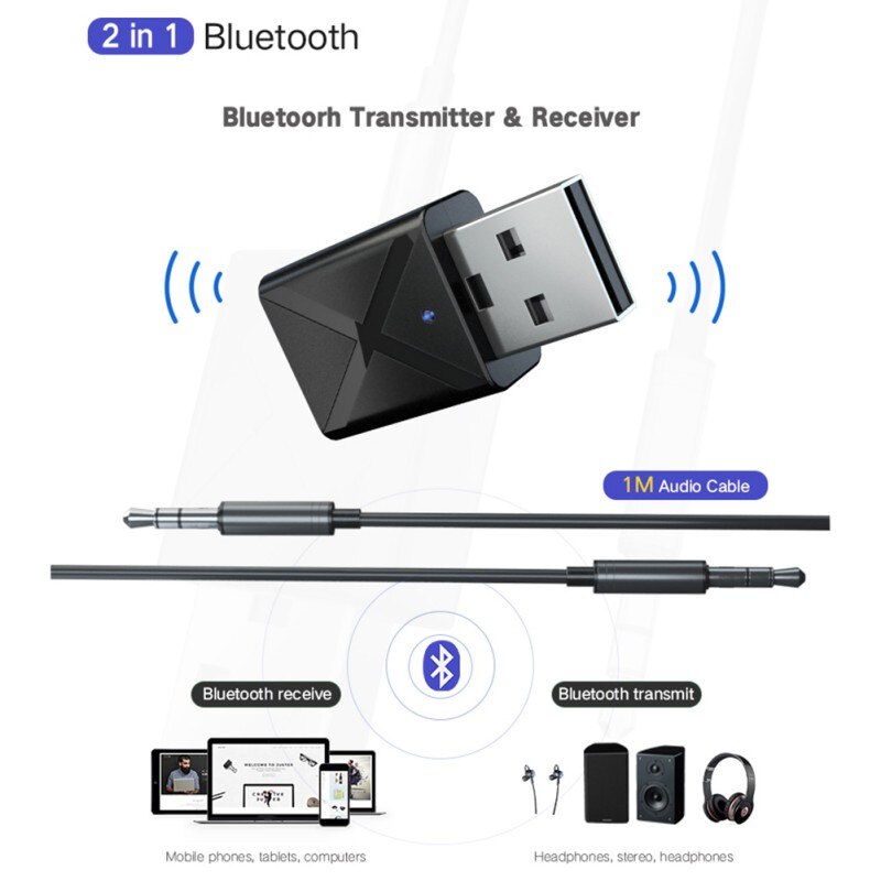 2 in1 USB Bluetooth Transmitter Receiver Adapter Wireless Audio Adapters Bluetooth 5.0 Receivers For TV Computer Car Phones