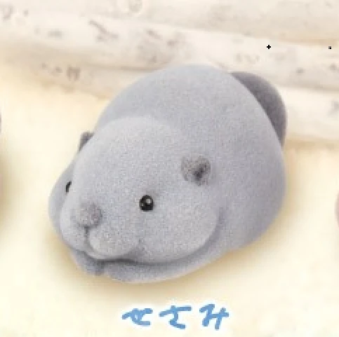 Juguetes de cápsula del mundo graso, figura esponjosa de Nutria kawaii, ojos redondos, boca hinchada, castor gordo flocado, mascota apilable, gashapon: Azul
