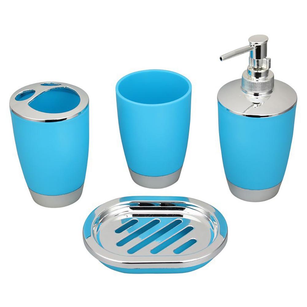 4Pcs/Set Bathroom Suit Set Bathing Accessories Goods Includes Soap Box Cup Toothbrush Holder Soap Dispenser Soap Dish Set: Blue