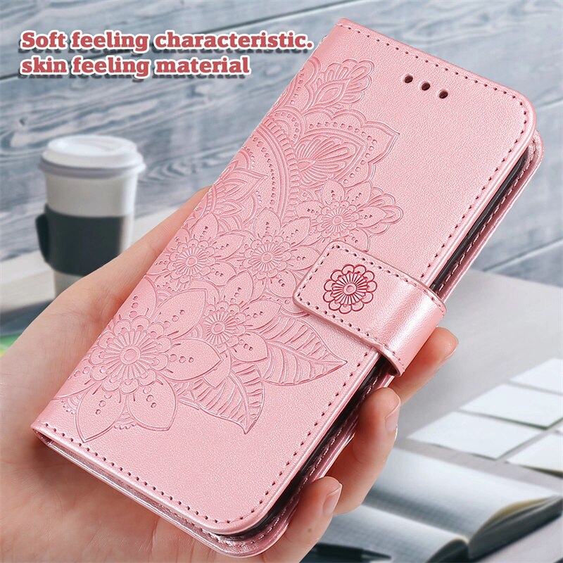 A03 rdzeń etui do Samsung Galaxy A03 rdzeń a03core A03S A 03 S A03 S A 03 S okładka wytłoczony siedmiopłatkowy kwiat klapki kabura Coque: A03 Core / Rose Gold