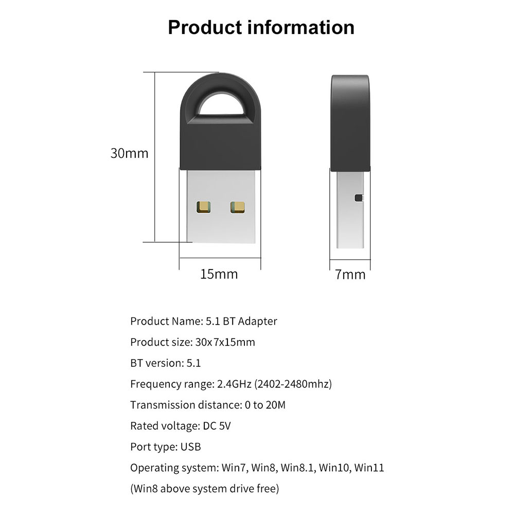 USB Bluetooth 5.1 5.0 Adapter Wireless Dongle Transmitter Receiver for PC Windows 11 10 8.1 7 Bluetooth Stereo Headset: Default Title