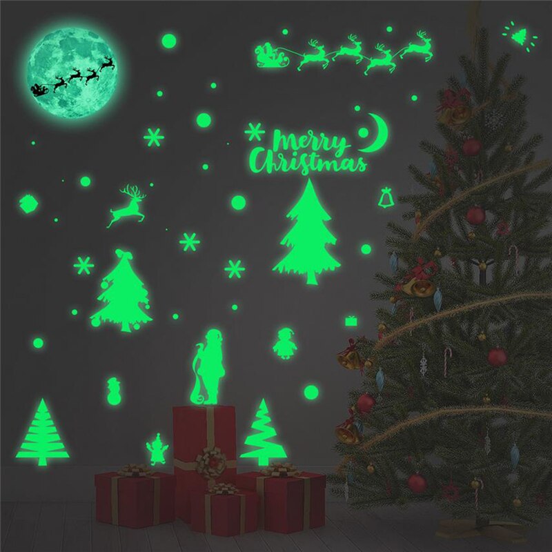 Lichtgevende Kerstboom Muursticker Vrolijk Kerstfeest Glow Sticker Kerstboom Elanden Muur Raam Sticker Decoratie Muur Sticker