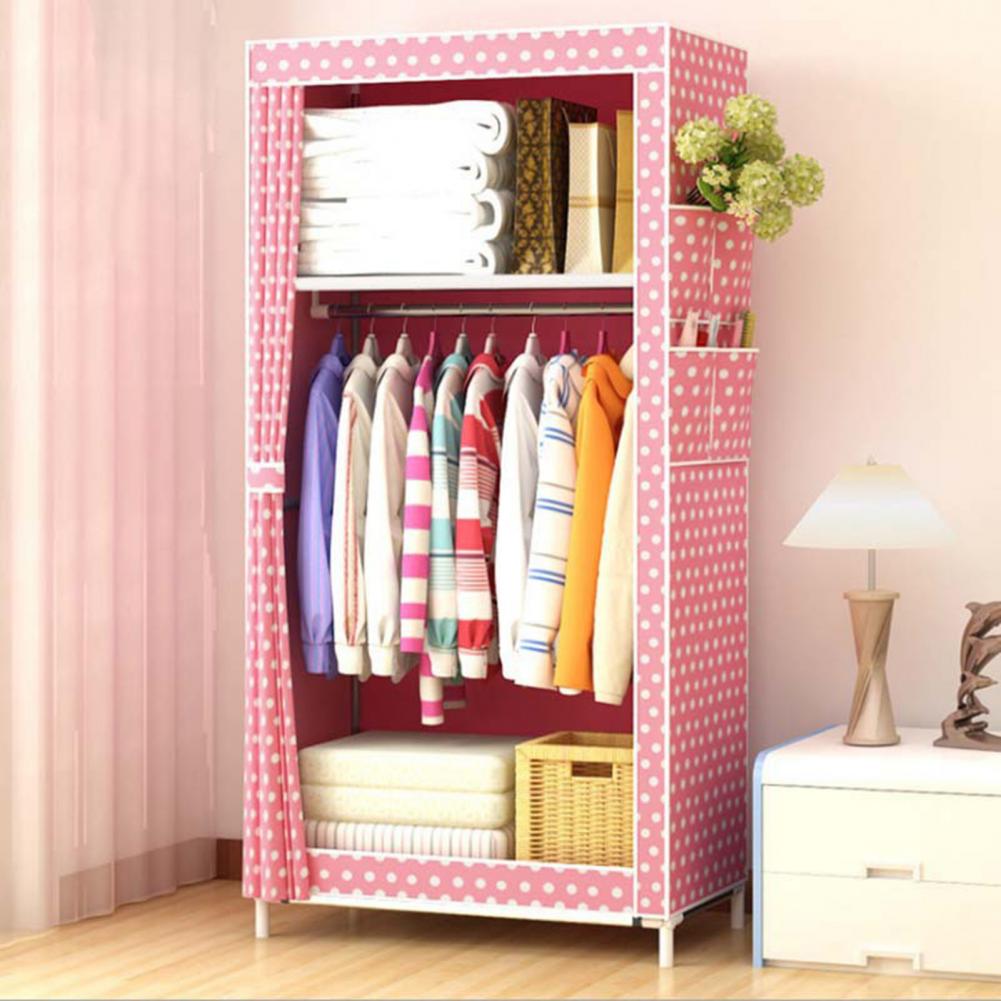 Easy to Install 1 Set Great Storage Shelves Clothes Hanging Rack Load Bearing Clothing Storage Cabinet Curtain for School