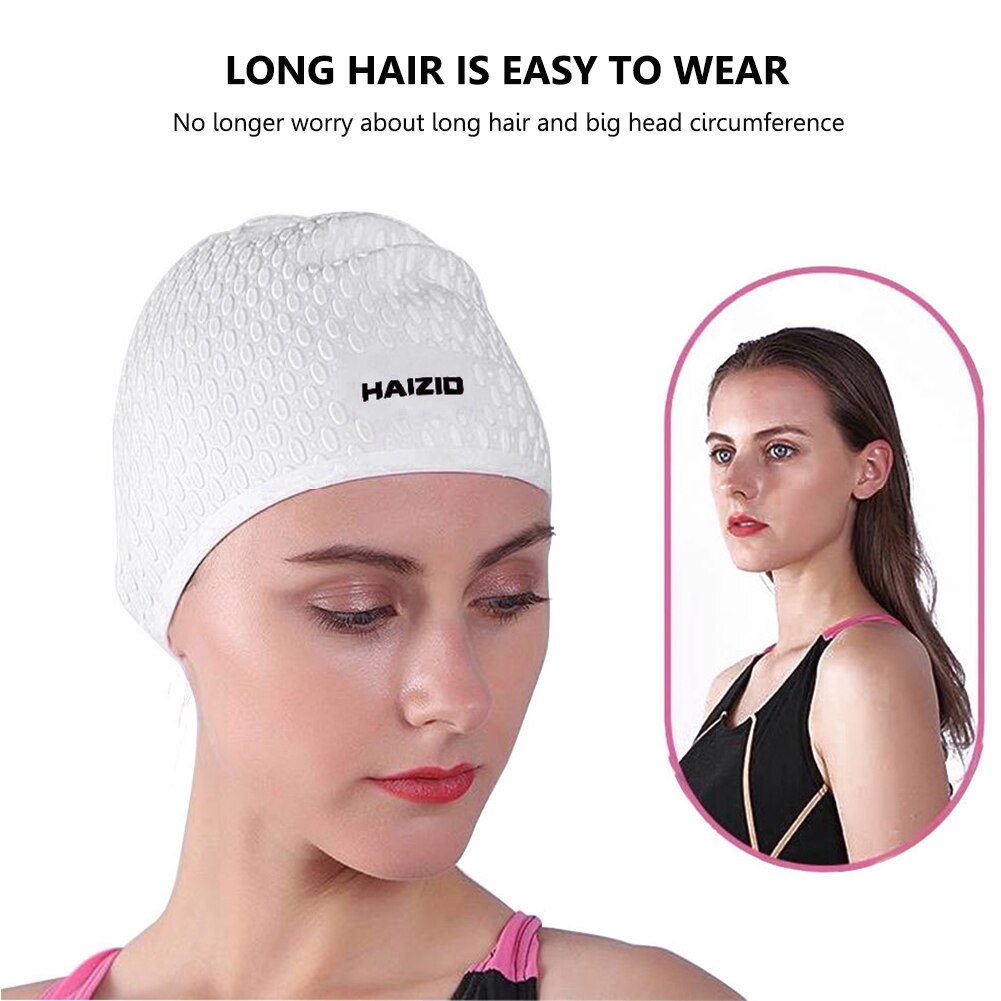 Gorros de natación de silicona impermeables para hombres y mujeres, protección elástica para los oídos, pelo largo, deportes, piscina, gorro de baño de talla grande