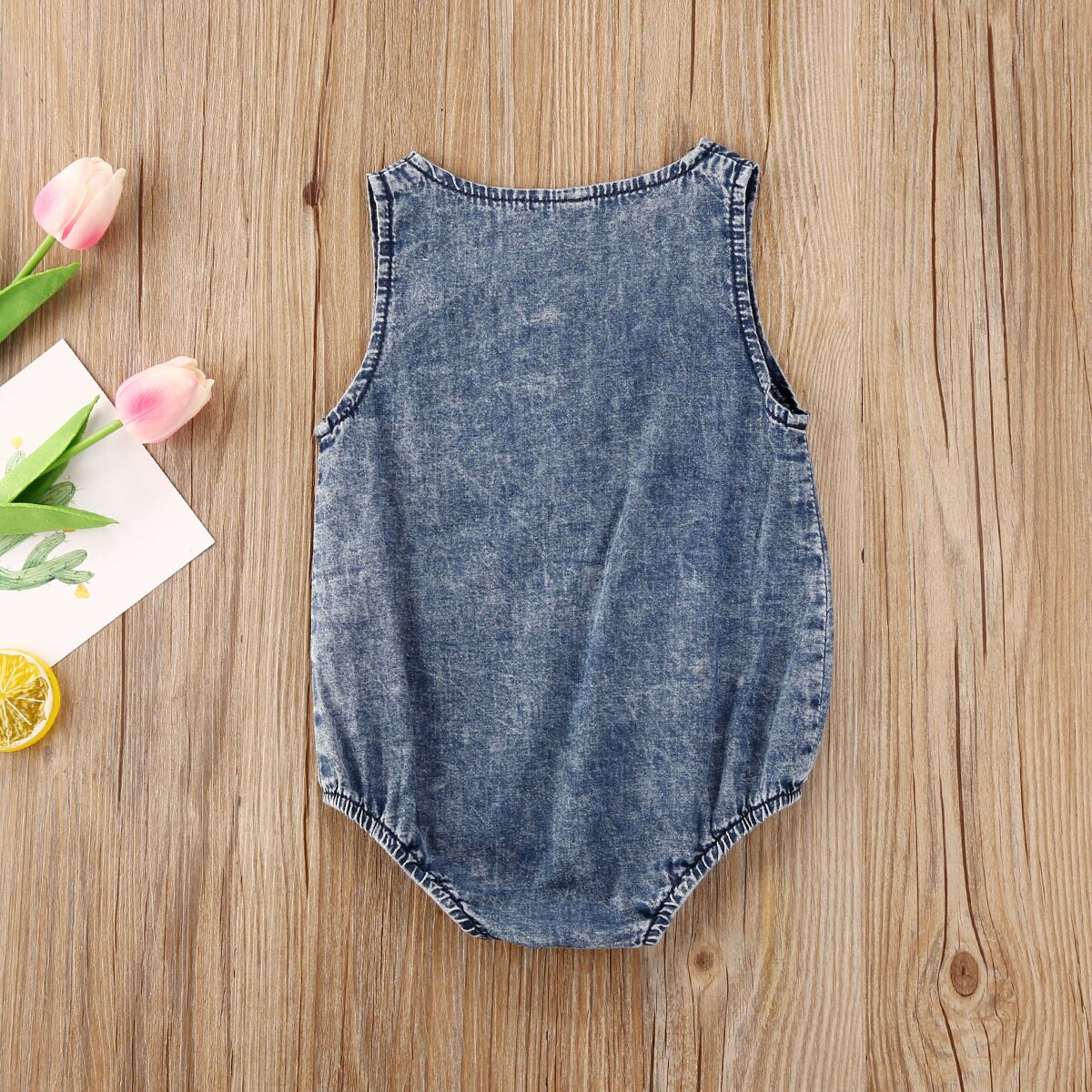 Baby Summer Clothing Unisex Infant Sleeveless Denim Romper Baby Girls Boys Round Collar Pocket Jumpsuit Clothing