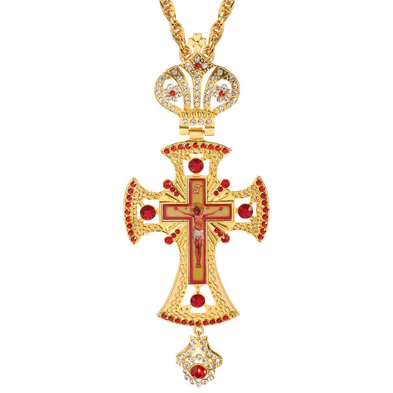 Gold Pectoral Cross russian greece crucifix religious necklace icon Byzantine Art and Orthodox Tradition holy cross priests