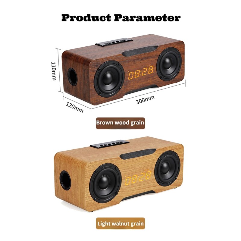 Wooden Sound Box Home Desktop Computer Wireless Bluetooth Speaker Alarm Clock Sound Bar Audio