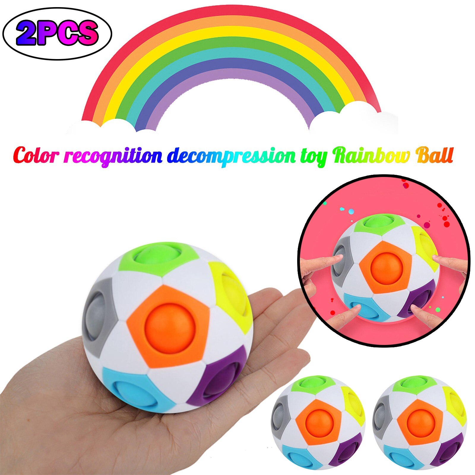 2Pcs Antistress Cube Rainbow Bal Puzzels Voetbal Magische Kubus Educatief Speelgoed Voor Volwassen Kinderen Stress Reliever Speelgoed