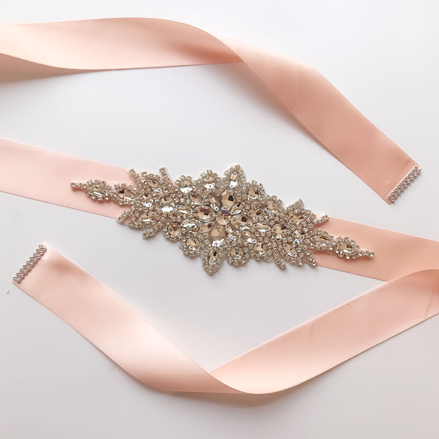 Bridal Crystal Wedding Accessories Satin Dress Belt Ribbon Waistband Sash for Evening Prom Dresses: Snow bud