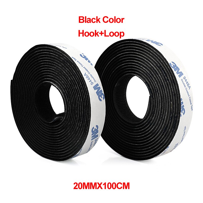 100CM/Pairs 16/20/25/30/38/50/100MM Magic Velcro Tape with Glue for DIY: 20MM Black 1Pair