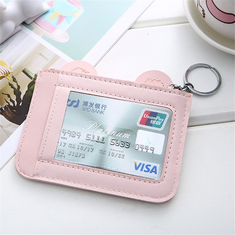 Femmes portefeuille porte-clés Faux cuir sac portefeuilles à glissière ours porte-monnaie embrayage dame PU