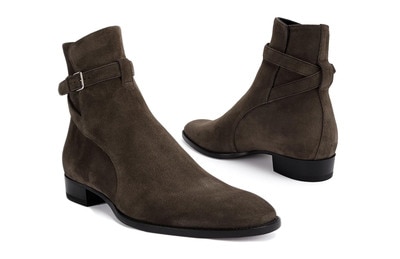 Menns semsket skinn ankel høye støvletter lav hæl støvler kjole formelle sko spenne boots brogue høst vinter bootstv 918
