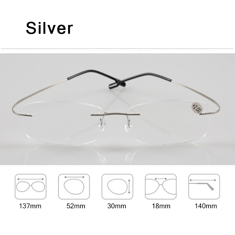 Uindfattede læsebriller mænd kvinder anti-blåt lys ultralette hukommelsesbriller titanium presbyopiske briller dioptri hd-linse  +1.0 +4.0