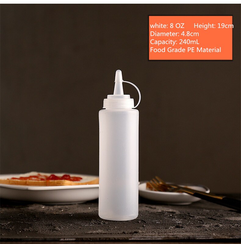 Plastic saus pot squeeze sap fles jam slasaus knijpfles decoreren mond set squeeze fles jam fles: WHITE 8 OZ