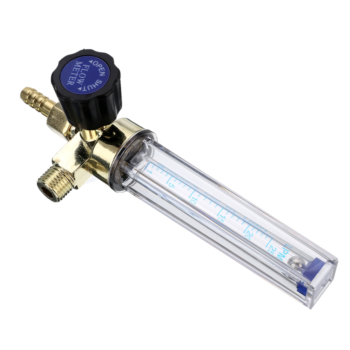 1Pc 7Mm Barb Argon Flow Meter 1/4PT 0.15 Mpa Gas Ar/CO2 Lassen Regulator Clear &amp; Gold